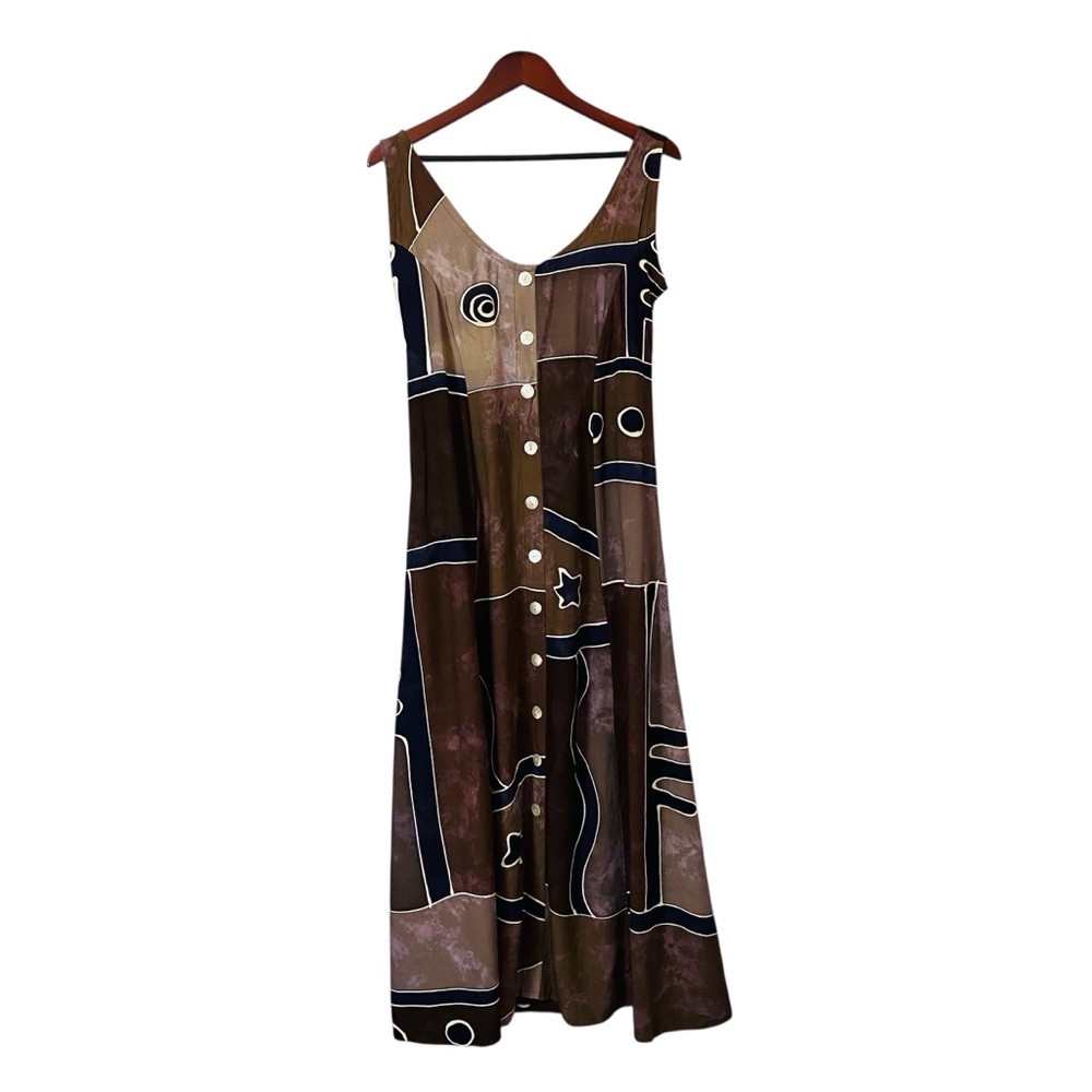 Vintage 90s Wind River Trading Maxi Dress Shell Button Hand Made in Indonesia